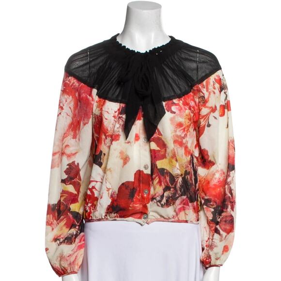 Jean Paul Gaultier Tops - Vintage Jean Paul Gaultier Soleil Pussybow Blouse Y2K Lace Trim Button S